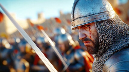 Intense Close-Up of Medieval Knight in Battle