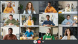 © Mediaphotos - Composition of video chat screen with diverse group of multiple people speaking, copy space