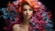 © shahar - Beautiful woman with colorful hair and makeup. Beautiful face.