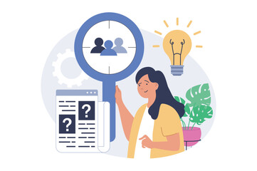 Aufkleber - Recruitment concept in modern flat design for web. Woman with magnifier searching candidates in company staff, looking recruit resumes and approving for job interview in office. Vector illustration.
