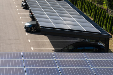 Parking space with solar panels on a roof