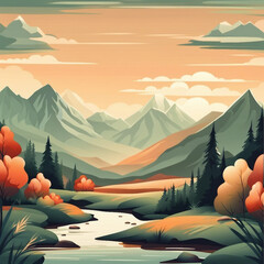 Poster - beautiful illustration background of mountain scenery