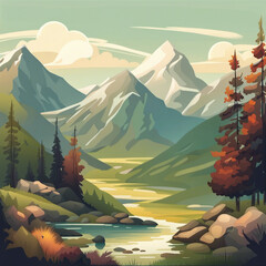 Poster - beautiful illustration background of mountain scenery