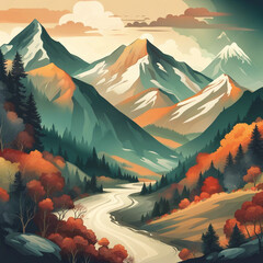 Poster - beautiful illustration background of mountain scenery