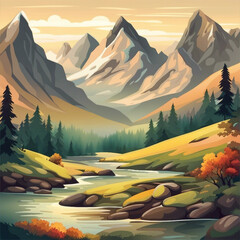 Poster - beautiful illustration background of mountain scenery