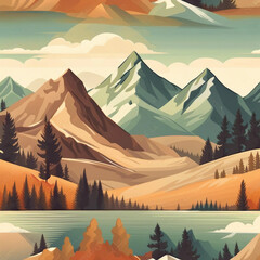 Poster - beautiful illustration background of mountain scenery