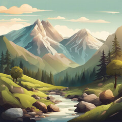 Poster - beautiful illustration background of mountain scenery