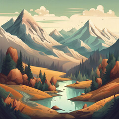 Poster - beautiful illustration background of mountain scenery