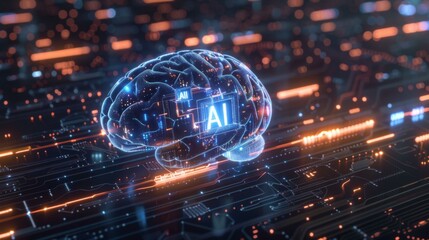 Wall Mural - ai brain on a digital circuit board. ai.