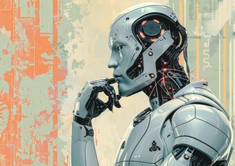 Wall Mural - a robot with a futuristic look is standing in front of an abstract background. ai.