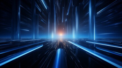 Wall Mural - Digital image of light rays, stripes lines with blue light background