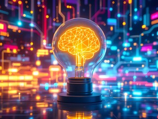 illuminated brain in light bulb concept