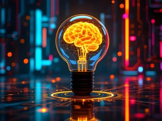 illuminated brain in light bulb concept