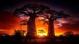 Majestic Baobab Trees at Sunset in Africa