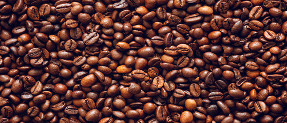 Roasted coffee beans texture background as  texture background for web page, template banner