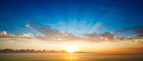 Wall Mural - beautiful sunset on the beach and sea - vintage filter wide
