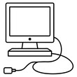 © design master - Desktop computer with power cord line art vector