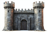 Ancient medieval castle fortress isolated on the white background. Front view.