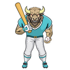 Poster - baseball mascot buffalo vector illustration baseball character design