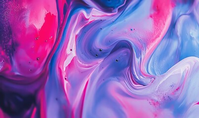 Wall Mural - A vibrant mix of blue, pink, and purple paint swirls together, creating a mesmerizing and colorful abstract pattern