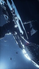 Wall Mural - the alien craft sails through the endless expanse of the universe, vertical