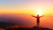 © Elmira - Standing on a hilltop at sunrise, a woman spreads her arms wide to welcome the day, surrounded by soft rays of light that embody new beginnings and energy