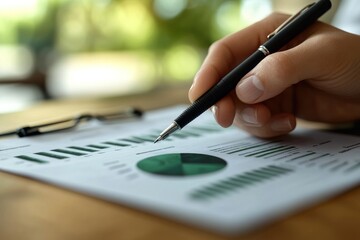 Poster - Close-up of Hand Pointing at Financial Data