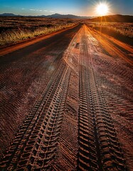 Canvas Print - Tire tracks in the dirt road