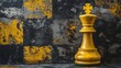 © Joachim - An artistic depiction of a golden chess king piece positioned against a textured, abstract background in yellow and black, symbolizing power and strategy.