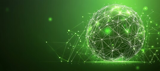 Green Global Network, Futuristic Technology Background, Plexus Structure, 3D Rendering