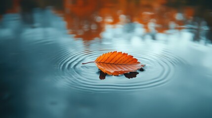 Wall Mural - lone leaf floating in a puddle of rainwater