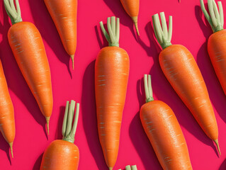 Wall Mural - Carrots arranged on a bold red background.