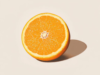 Canvas Print - Orange half with a natural shadow on a plain background.