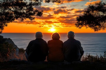 Older adults watching sunset together