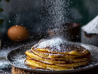 Egg pancakes with a dusting of powdered sugar