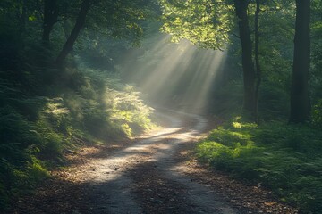 Sunlight on a path in woodlands