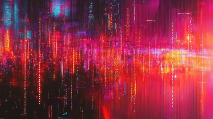 Wall Mural - Digital neon matrix digital cyberspace data cyberpunk hologram abstract background wallpaper AI generated image