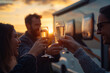 © Canvas Alchemy - Friends celebrating with champagne at sunset near an RV during an outdoor gathering