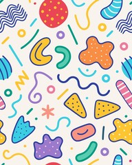 seamless pattern with cream. Fun colorful line doodle seamless pattern. Creative minimalist style art background for children or trendy design with basic shapes. Simple childish scribble backdrop.