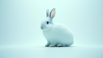 Wall Mural -   A white rabbit in a white room against a light blue background