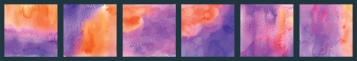 Wall Mural - bundle set of vector colorful purple orange watercolor backgrounds for business card or flyer templa