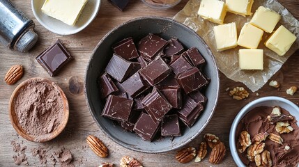 Wall Mural -   A bowl overflowing with chocolate and nuts sits beside a bowl brimming with nuts and a chocolate container on a table