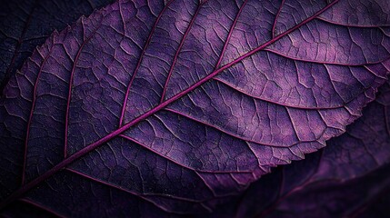 Poster -   A zoomed-in image of a purple leaf's veins with its dark purple color background