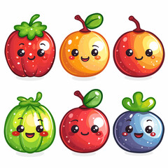 Wall Mural - A cartoon drawing of fruits and vegetables. Cute Cartoon icon character simple vector illustration