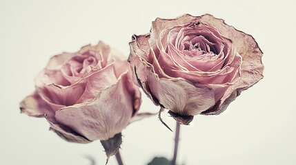 Poster -   A few pink roses resting atop a wooden desk alongside a vase containing blossoms