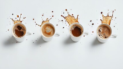 Poster -   Three cups of coffee with liquid spilling