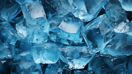 Wall Mural - Ice texture background. The textured cold frosty surface of ice block on blue background.