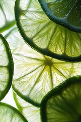 Wall Mural -   A close-up of lime slices with water droplets on both sides