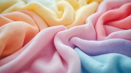 Poster -   A macro shot of a colorful fabric featuring white, yellow, blue, pink, and purple hues