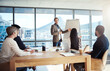 © CamPen2000/peopleimages.com - Presentation, conversation and business people in office with whiteboard for finance revenue planning. Meeting, manager and team of financial advisors with investment profit for company capital gain.